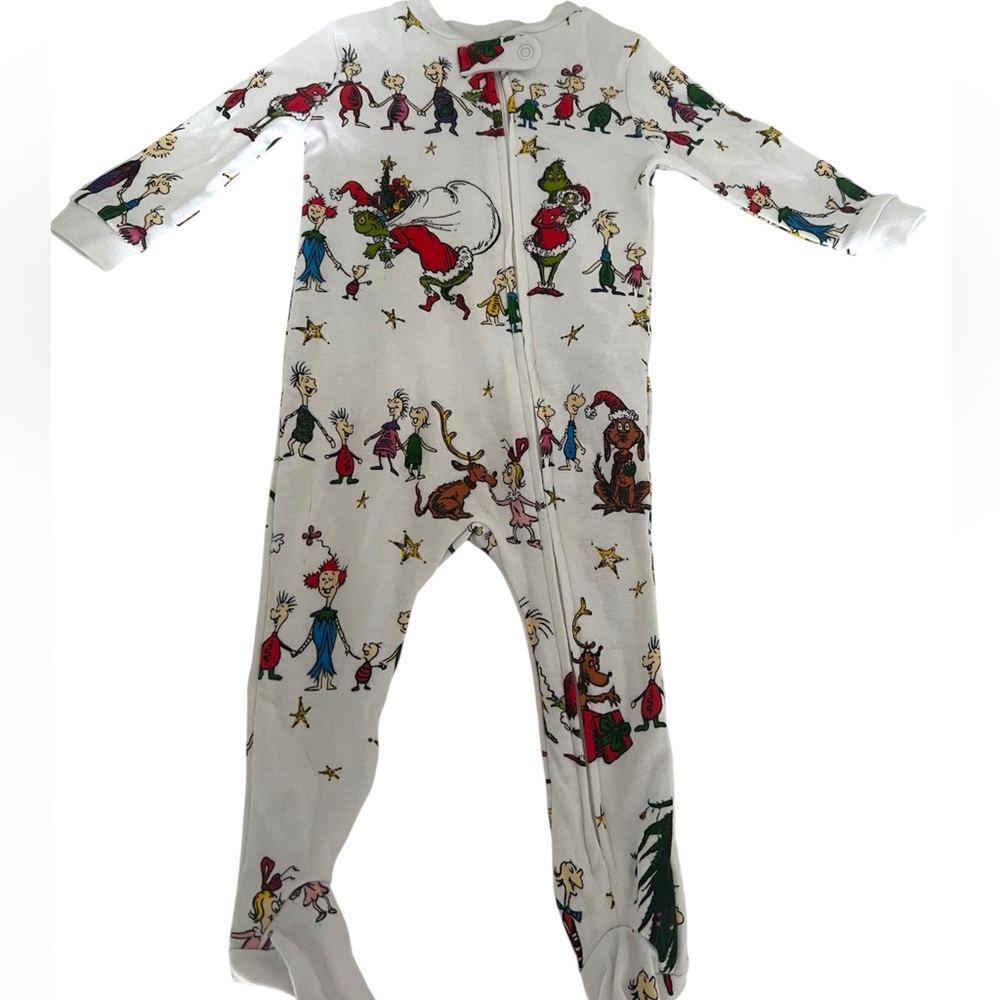 Pottery Barn Kids Dr Seuss Grinch Whoville One-Piece Pajamas 6-9M snug fit